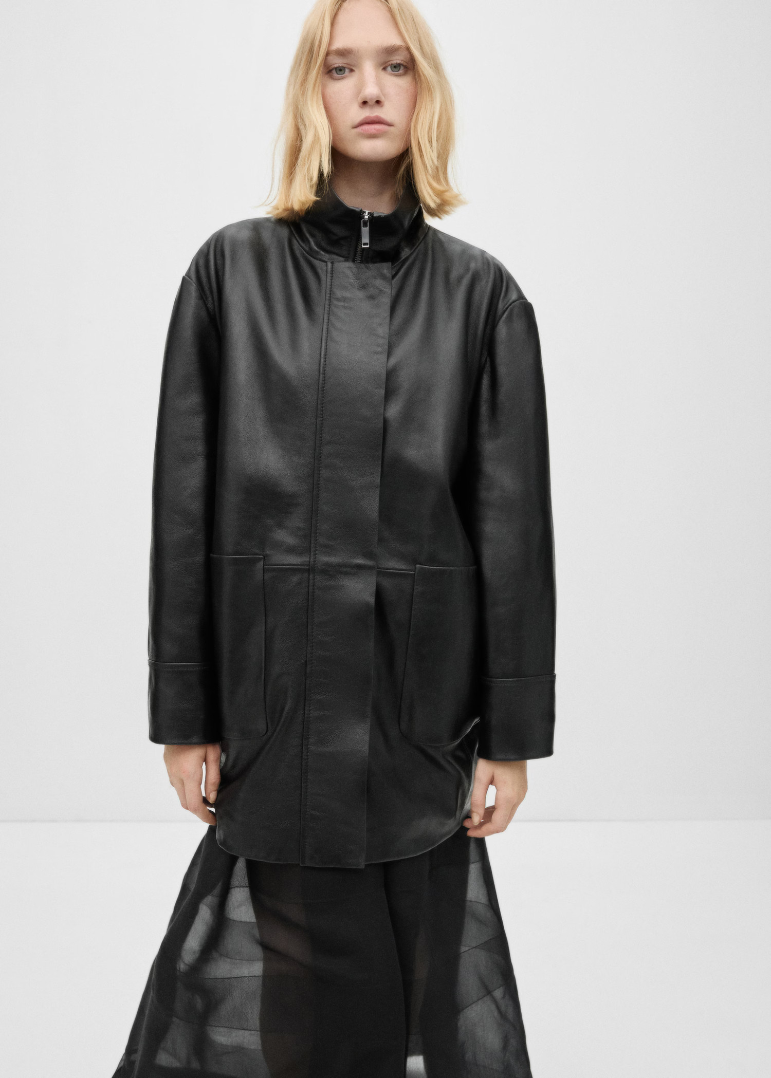 100% leather oversized jacket - Women | MANGO USA | Mango (US/MX/AU)