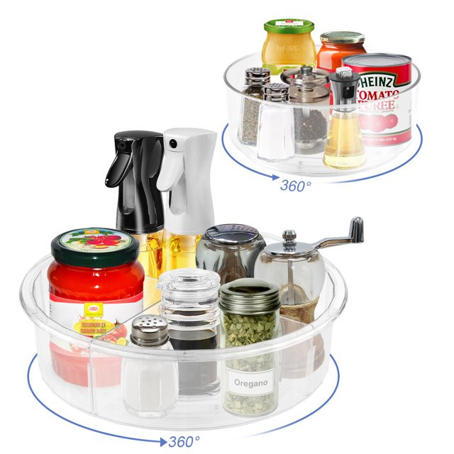2 Pack Round Plastic Clear Rotating Turntable Organization & Lazy Susan Organizer for Cabinet, Pa... | Walmart (US)