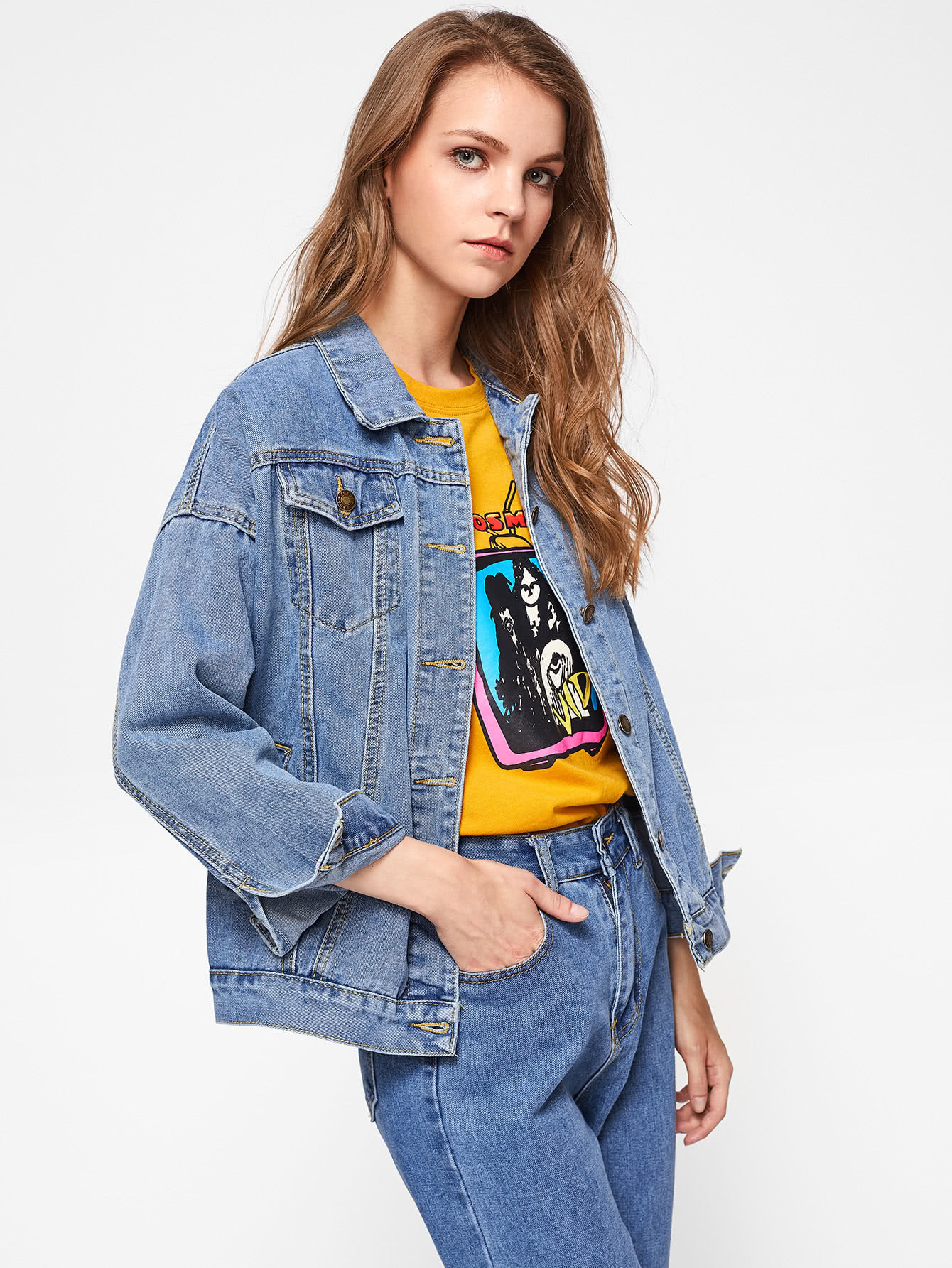 Drop Shoulder Denim Jacket | ROMWE