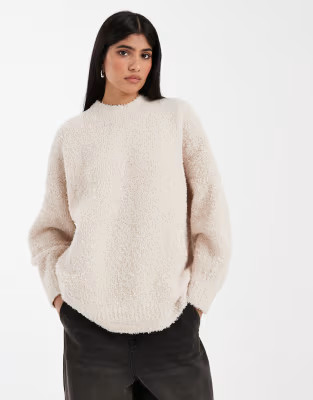 ASOS DESIGN oversized boucle jumper with curved hem in oatmeal | ASOS (Global)