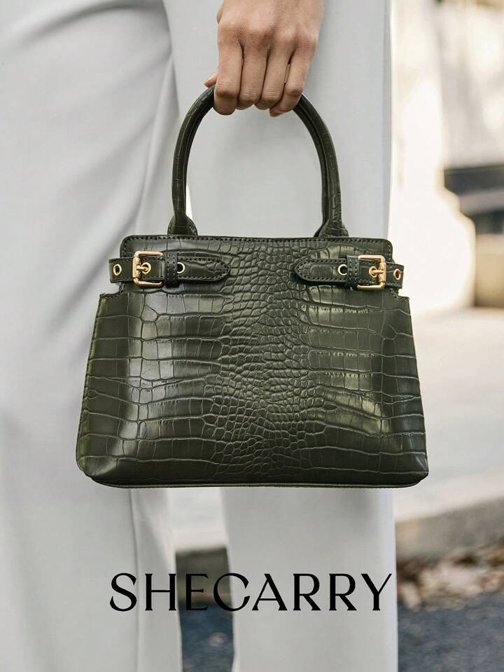 SHECARRY Women Top Handle Bags Crocodile Autumn Winter School Travel Commute Work Elegance Exquisite Hand-Carry Or Cross-Body | SHEIN
