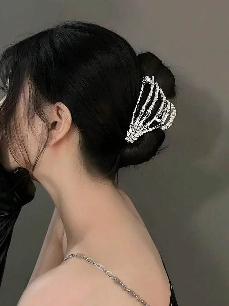 Trends1pc Women's Silver Skeleton Claw Bun Holder, Simple Dark Style Alloy Hair Accessory For Dai... | SHEIN