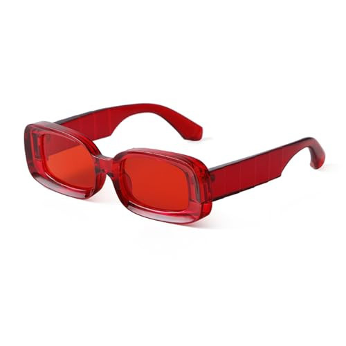 DQbhzh Trendy Y2K Rectangle Sunglasses for Women Men Retro 90s Narrow Square Thick Frame Chunky Sun Glasses UV400 Protection Shades Red | Amazon (US)