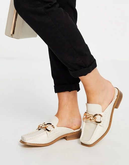 Truffle Collection loafer mules with chain detail in cream | ASOS (Global)