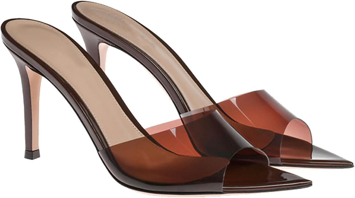 Women's Clear Pointed Open Toe Stiletto Heel Slide Sandals Fashion Sexy Slip On Transparent Strap... | Amazon (US)