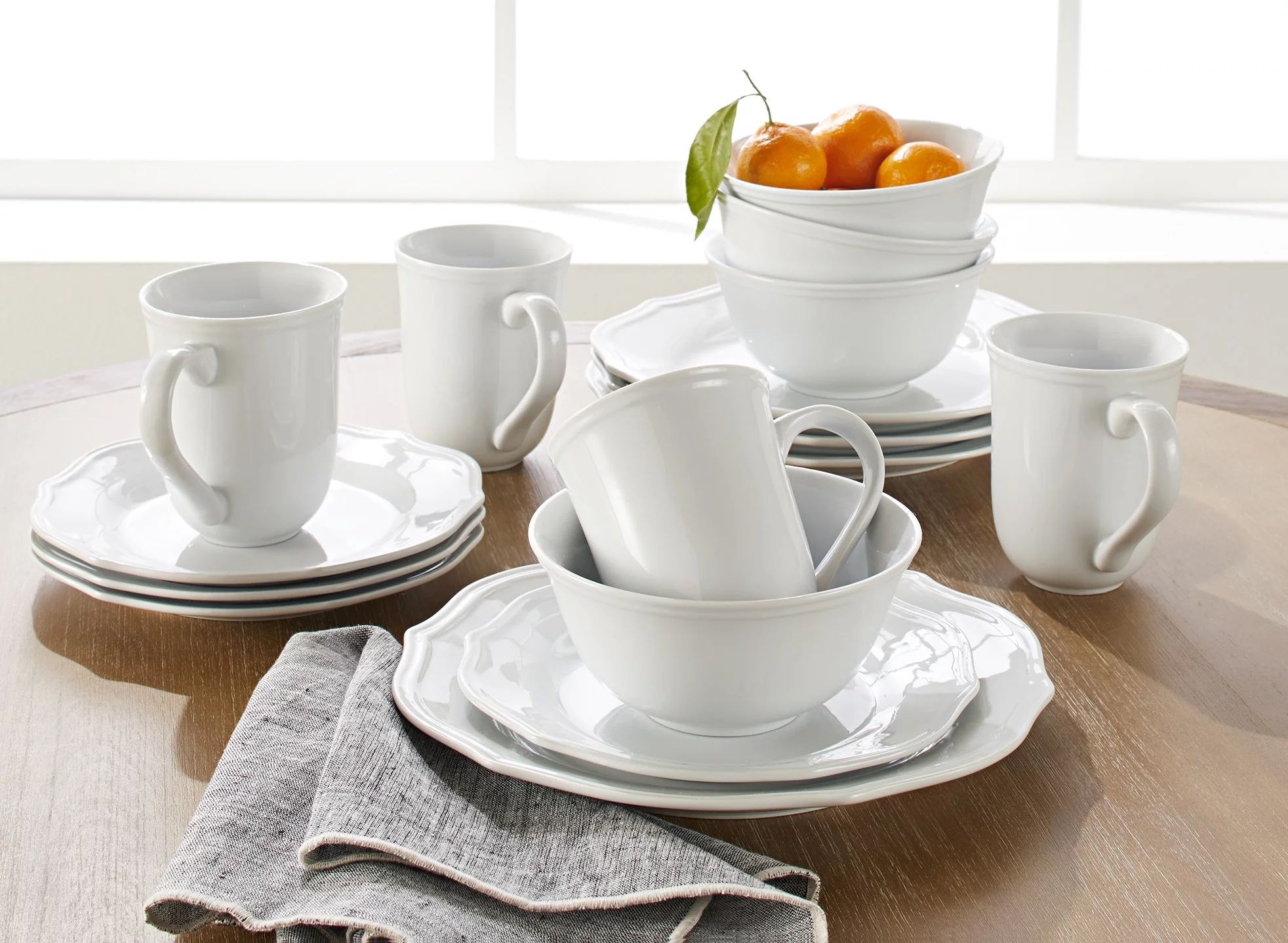 Better Homes & Gardens 16-Piece Carnaby Scalloped Porcelain Dinnerware Set, White | Walmart (US)