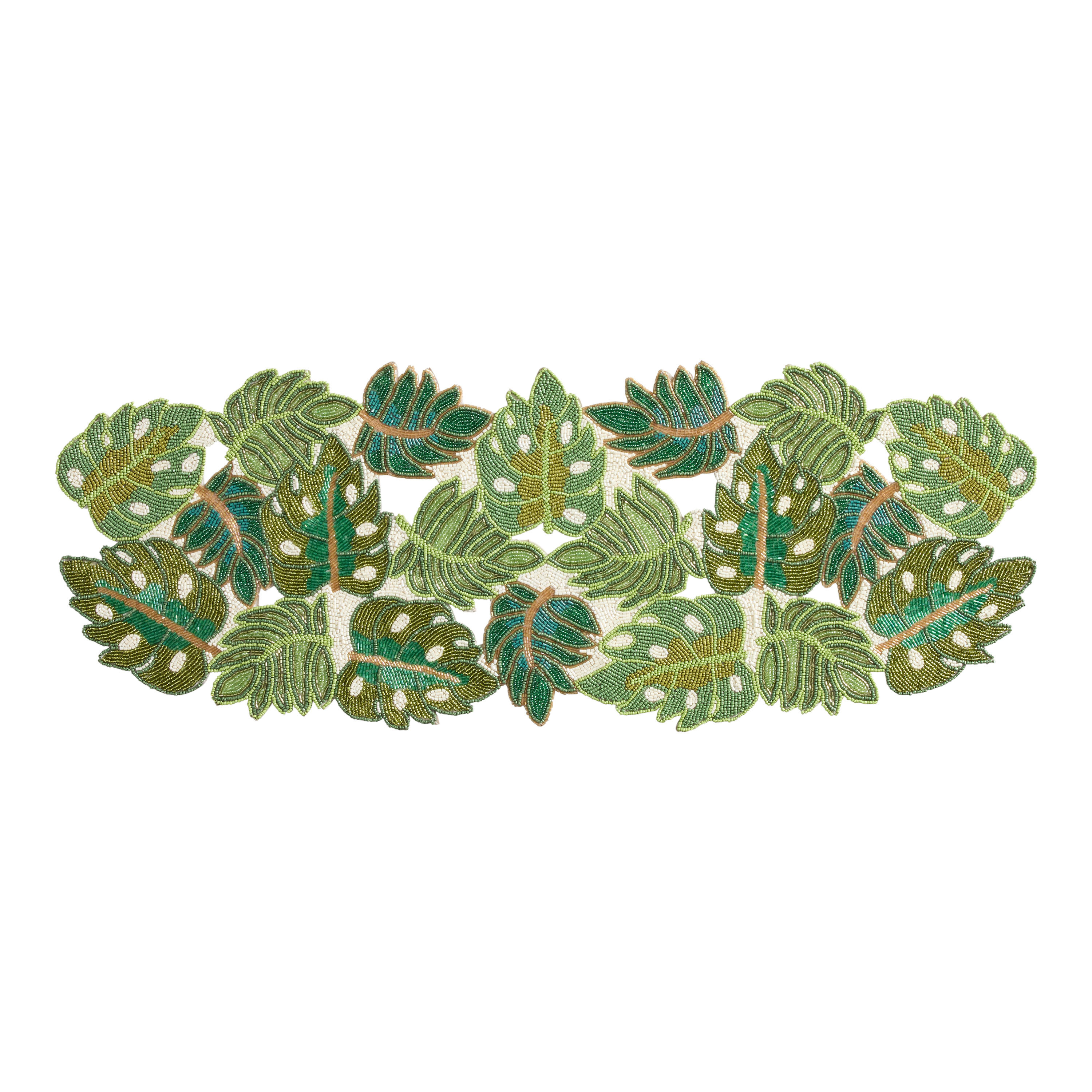 Green Monstera Leaf Beaded Table Runner | World Market