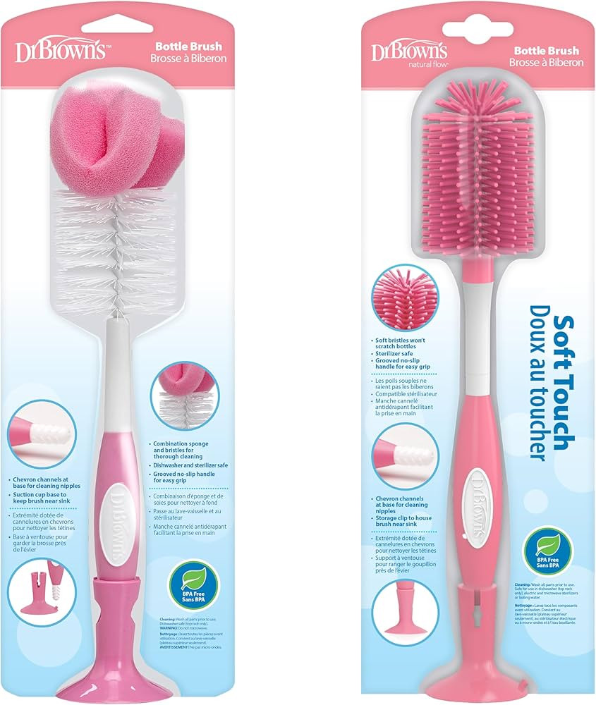 Dr. Brown's Baby Bottle and Nipple Brush Soft Touch and Sponge Brush, Pink Variety Pack, 2 Count | Amazon (US)