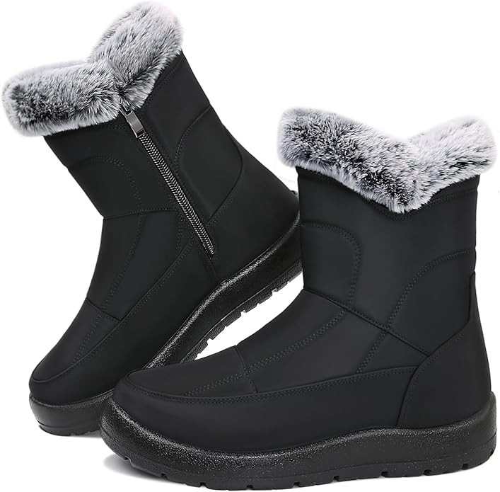 Women's Winter Snow Boots, Waterproof Faux Fur Lined Mid-Calf Booties with Zipper Comfortable War... | Amazon (US)