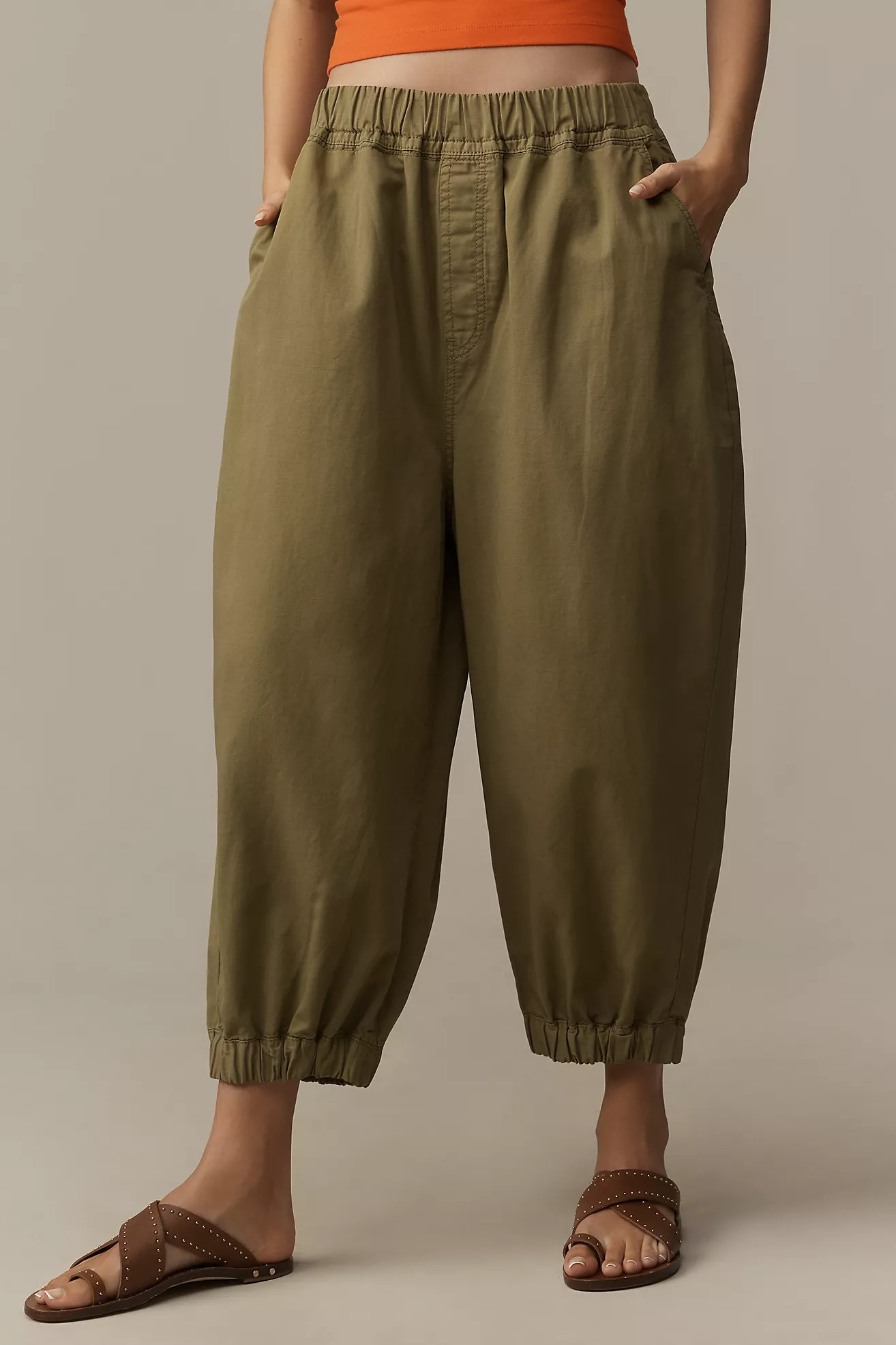 Pilcro Cotton-Linen Cropped Barrel Joggers | Anthropologie (UK)