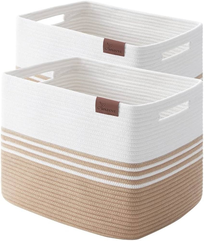 Storage Baskets, 42L*2 Pack Storage Baskets for Organizing, Laundry Basket for Closet,Cotton Rope... | Amazon (US)