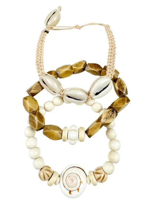 Trio Stack Bracelet Set | Mixed Cowrie | Twine & Twig