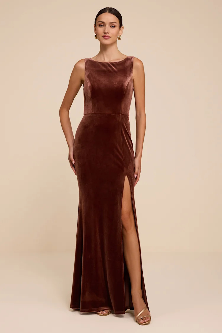 Ravishing Poise Brown Velvet Cowl Back Sleeveless Maxi Dress | Lulus
