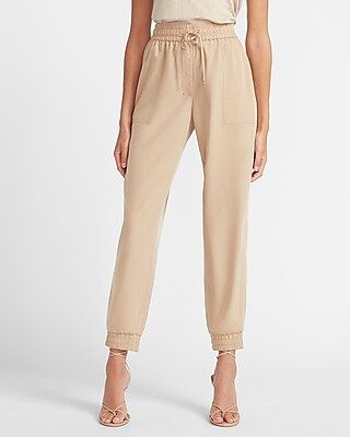 High Waisted Soft Drawstring Joggers Neutral Women's L | Express