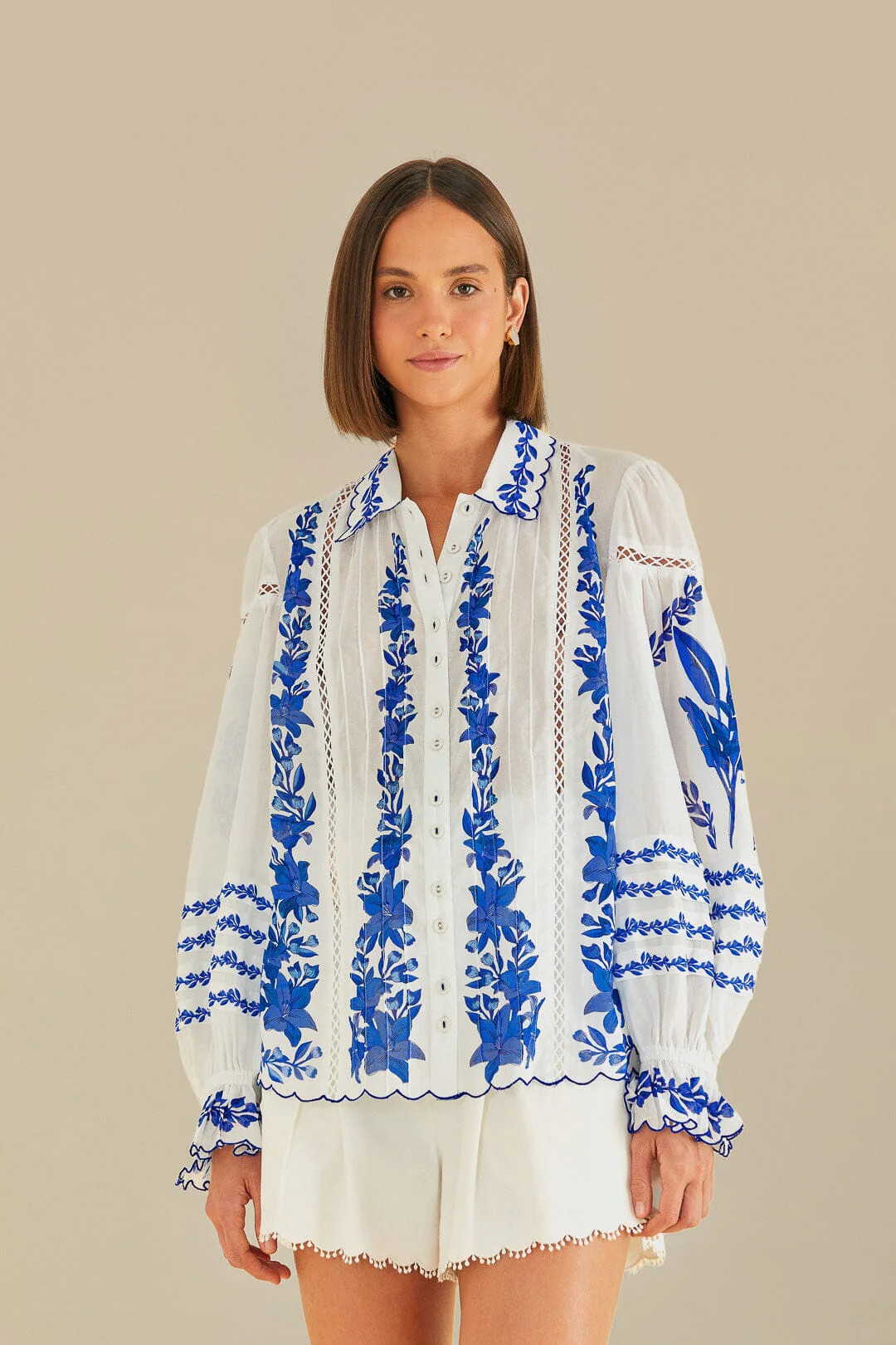 Off-White Blue Yard Blouse | FarmRio (US)
