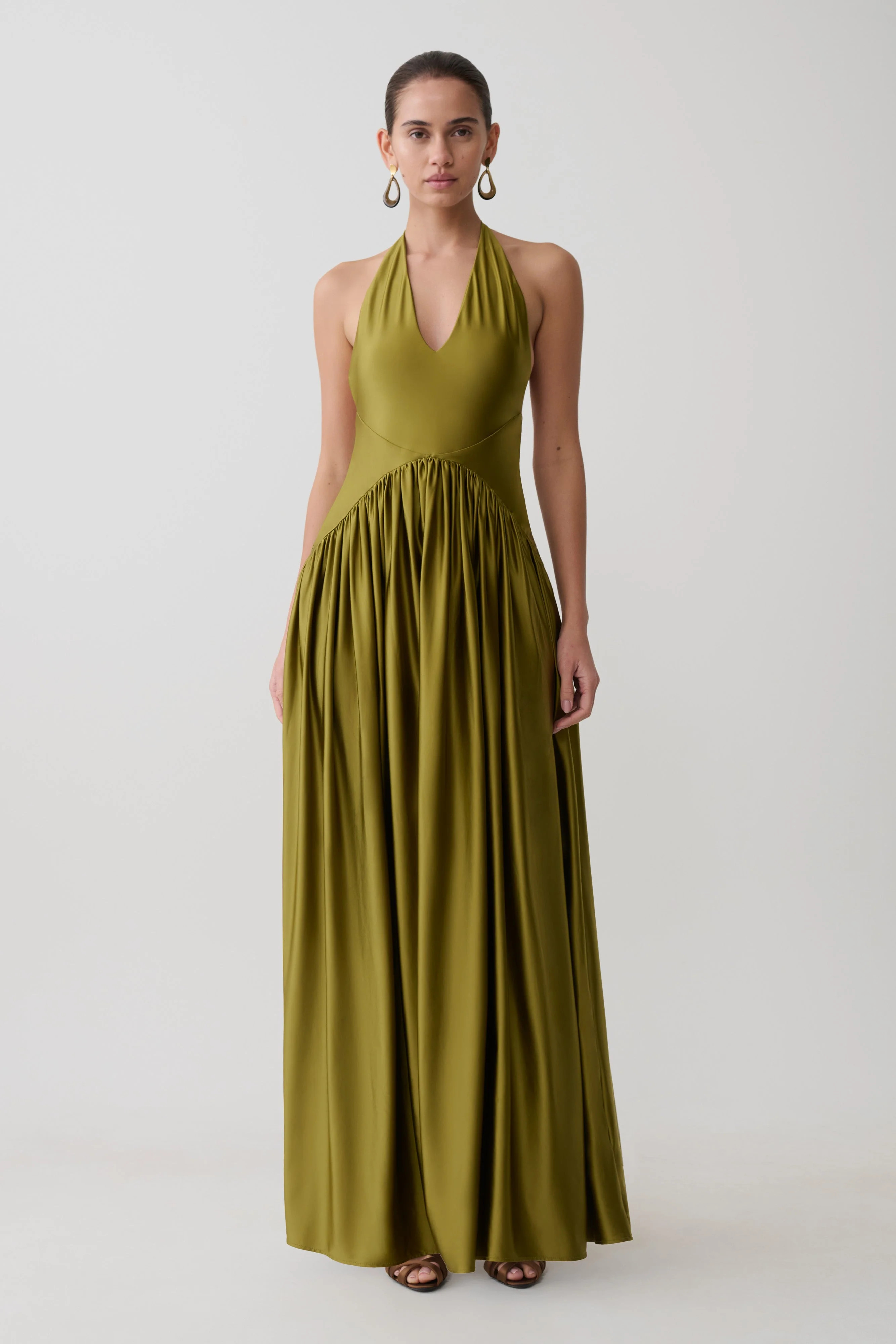 Cypress Halter Maxi Dress - Olive | MESHKI US