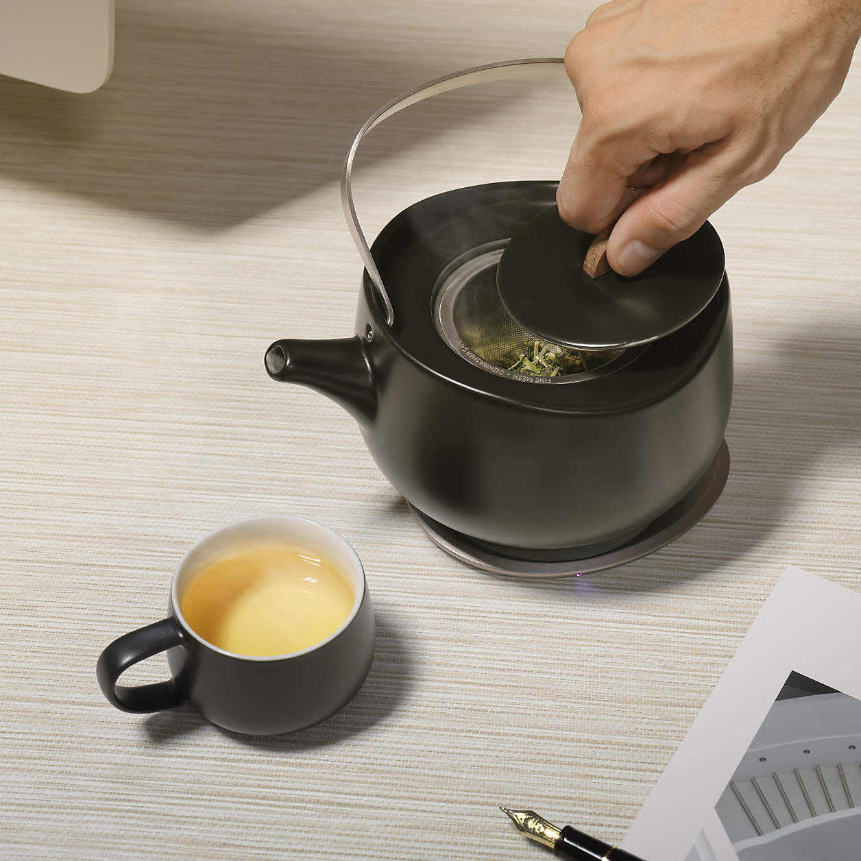 Ohom Leiph Inkstone Black Heated Tea Pot + Reviews | Crate & Barrel | Crate & Barrel