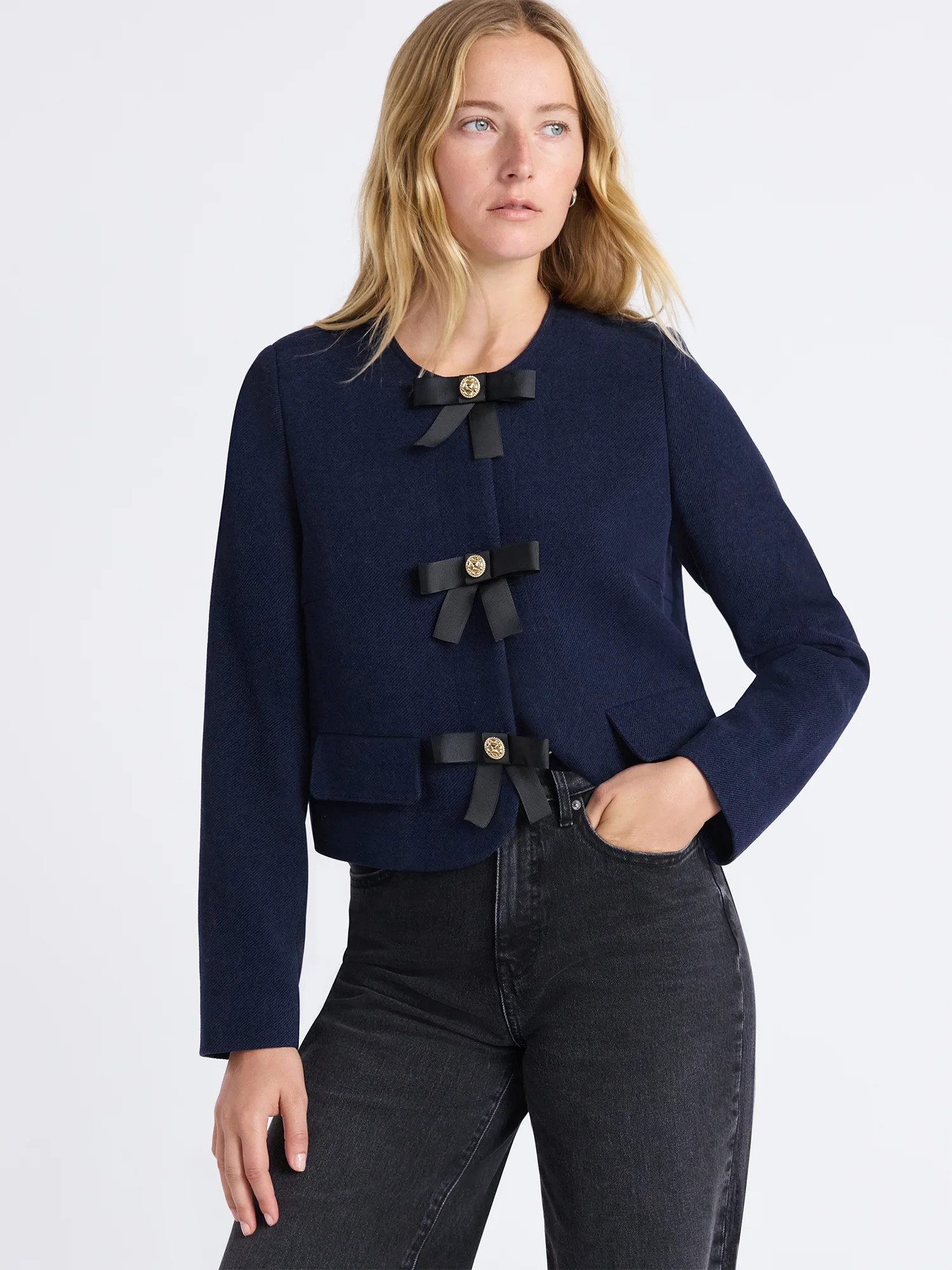 Free Assembly Women's Bow Front Cropped Jacket, Sizes XS-XXL | Walmart (US)