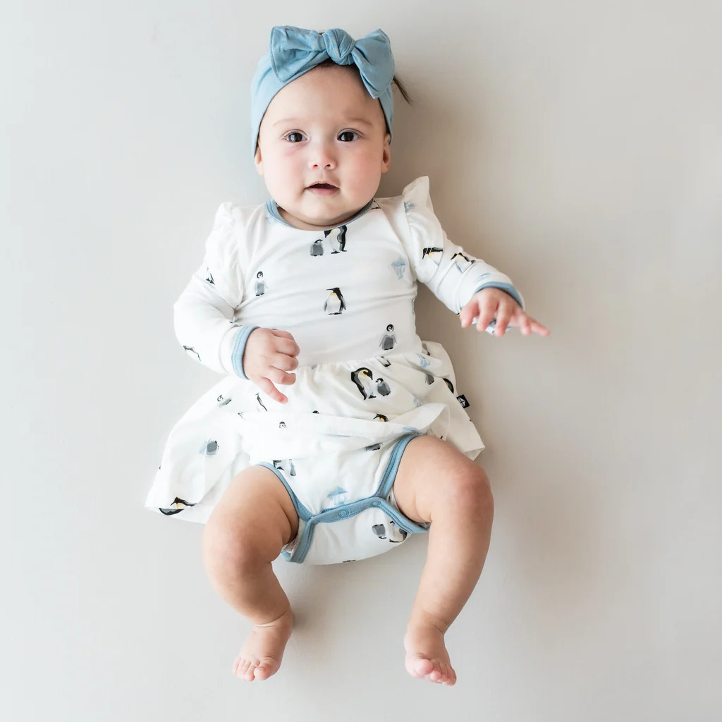 Long Sleeve Twirl Bodysuit Dress in Penguin | Kyte BABY