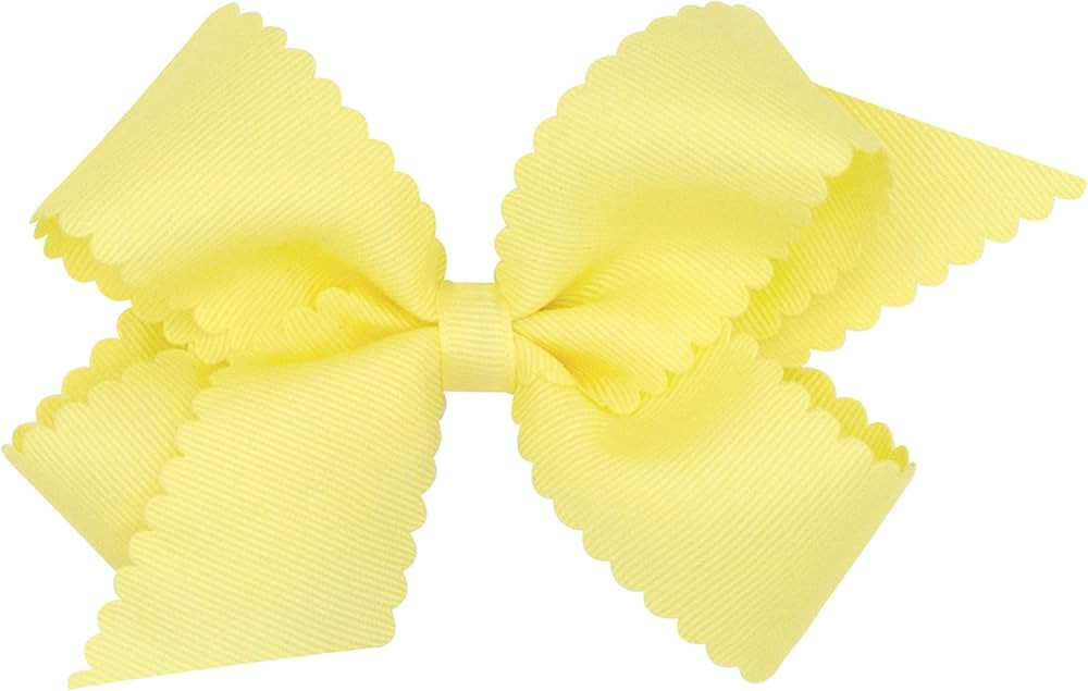 Wee Ones Girls' Classic Grosgrain Hair Bow with Scalloped Edges and Plain Wrap Center on a WeeStay Hair Clip, Medium, Light Yellow | Amazon (US)