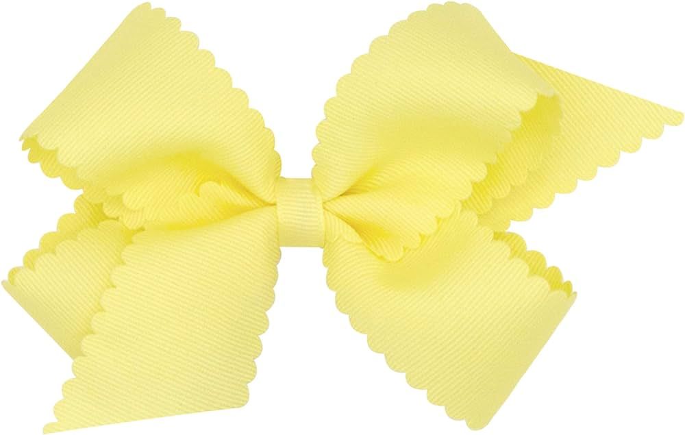 Wee Ones Girls' Classic Grosgrain Hair Bow with Scalloped Edges and Plain Wrap Center on a WeeStay Hair Clip, Medium, Light Yellow | Amazon (US)