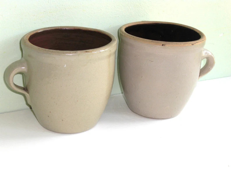Pair Large Vintage Stoneware Mugs Planters Flower Pots - Etsy | Etsy (US)