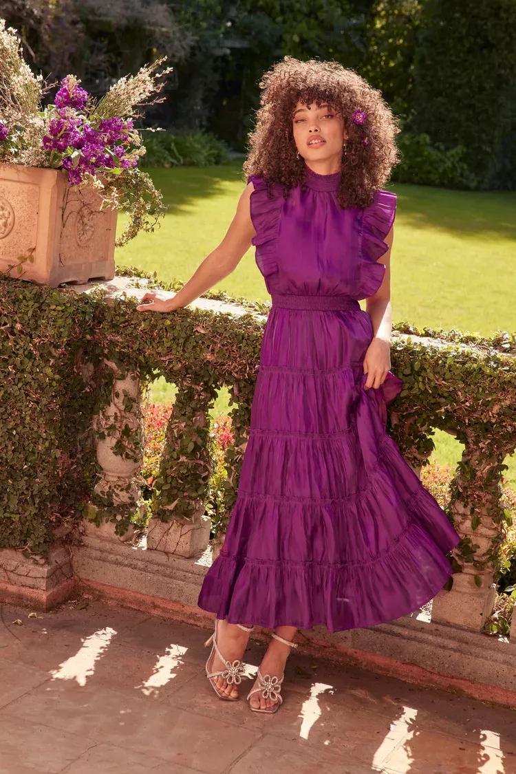 Lulus Plum Purple Floral Tiered Maxi Dress