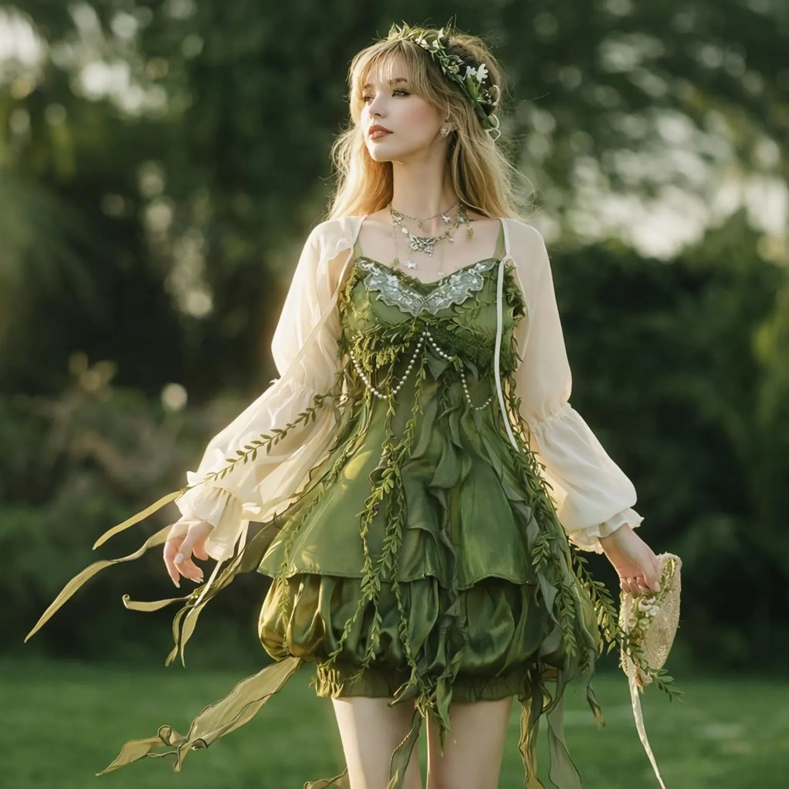 Fairycore Leaf Dress Set | Ethereal Forest Nymph Outfit, Handmade Green Woodland Costume | Etsy (US)