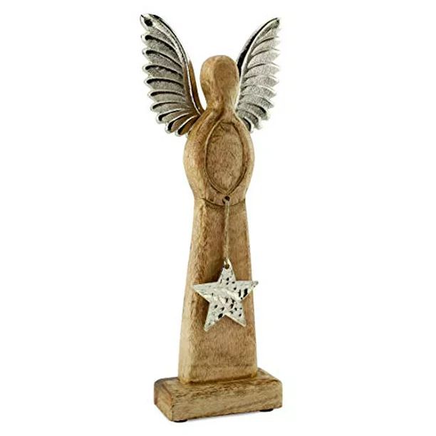 AuldHome Wooden Angel Christmas Statue; Farmhouse Holiday Decor Wood and Metal Figurine - Walmart... | Walmart (US)