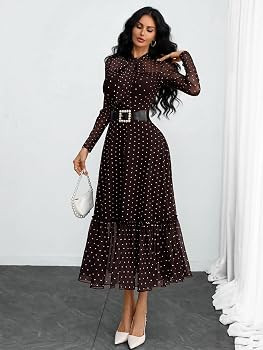 GothDark Polka dot Dress for Women Tie Neck Bow Ruffle Fall Vintage Dress | Amazon (US)