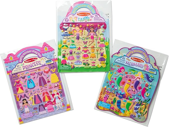 Melissa & Doug Puffy Sticker Activity Books Set: Princess, Mermaid, Fairy - 180+ Reusable Sticker... | Amazon (US)