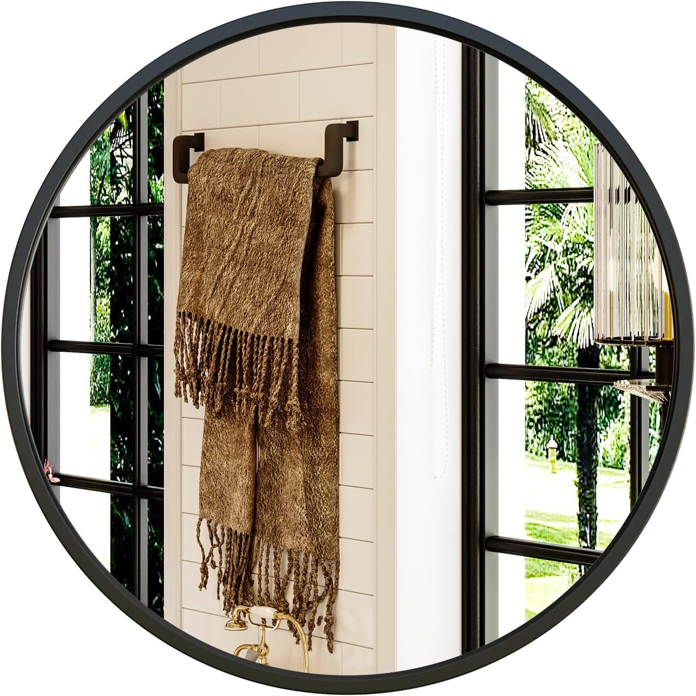 Growsun 30'' Black Round Mirror, Circle Wall Mirror for Bathroom Vanity, Entryway Living Room wit... | Amazon (US)