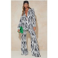 Black Wide Leg Zebra Print Pants | PrettyLittleThing US