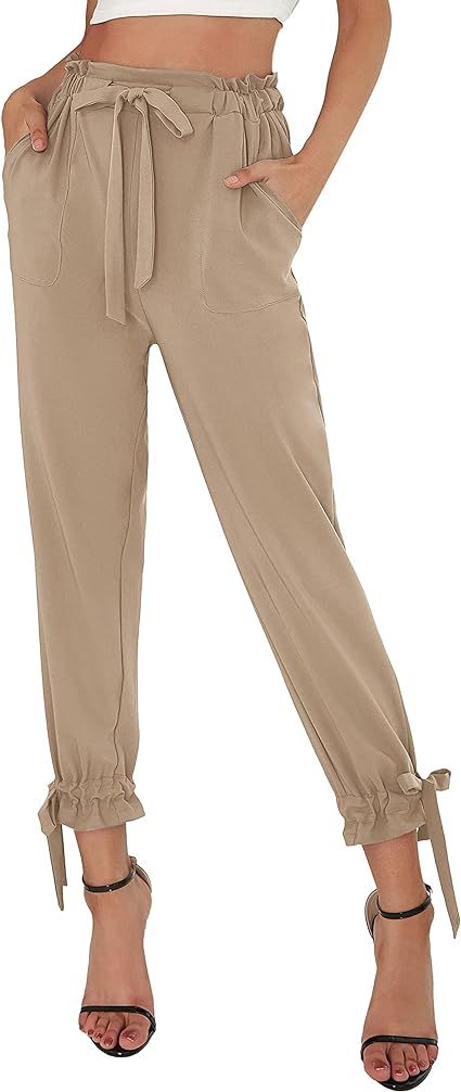 GRACE KARIN Womens Casual Pants Self Tie Bow-Knot Ankle Length Pencil Pants with Pockets | Amazon (US)