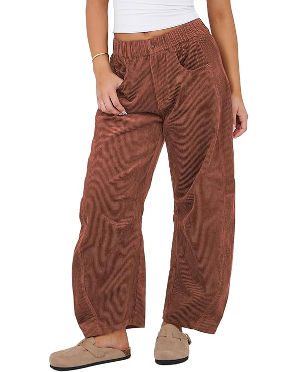 SeekMe Corduroy Pants Barrel Wide Leg Baggy Trouser | Amazon (US)