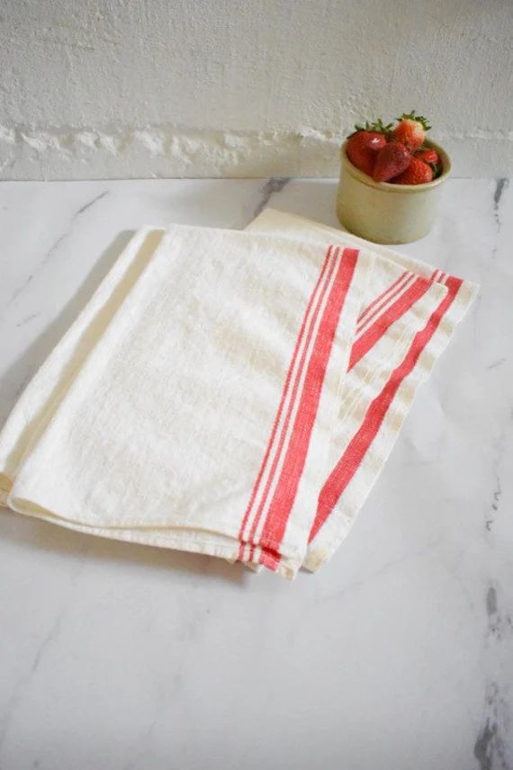 vintage red stripe linen tea towel | Etsy (US)