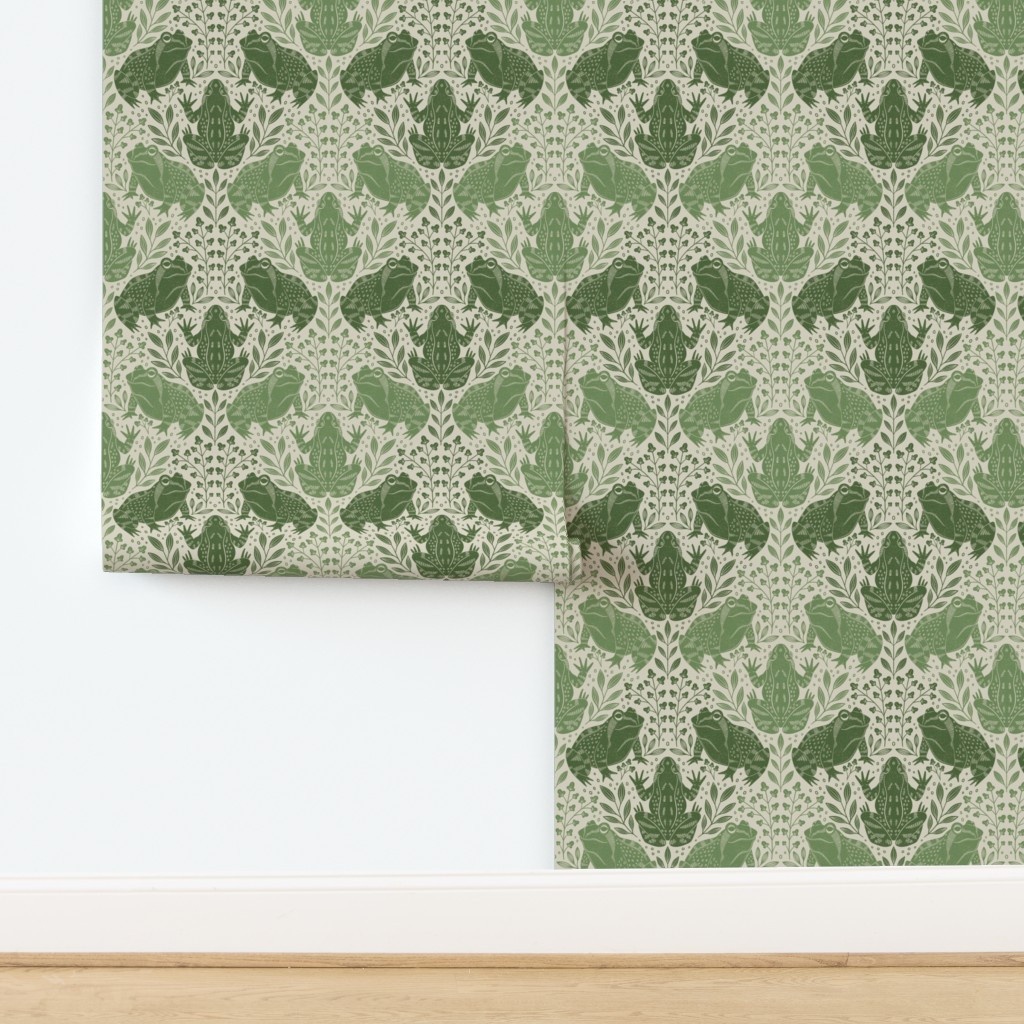 Cream and Green Frog Small Scale Wallpaper | Spoonflower | Spoonflower