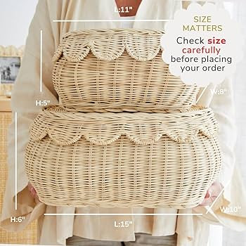 Small Scalloped Basket Set Of 2 - Hand Woven Scallop Basket - 15 x 10 x 6 In - Scalloped Wicker B... | Amazon (US)