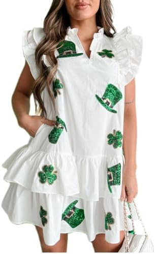 Womens Sequin Patch Babydoll Mini Dress Glitter Sparkle Short Puff Sleeve Tunic Ruffled Tiered Pa... | Amazon (US)