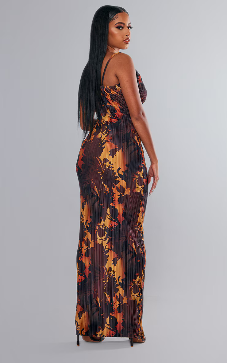 Brown Floral Ombre Plisse Strappy Maxi Dress | Pretty Little Thing (Australia & New Zealand)