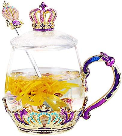 Tea Cup Coffee Mug with Lid Spoon for Women, Handmade Sturdy Enamel Tea Cups Unique Christmas Bir... | Amazon (US)
