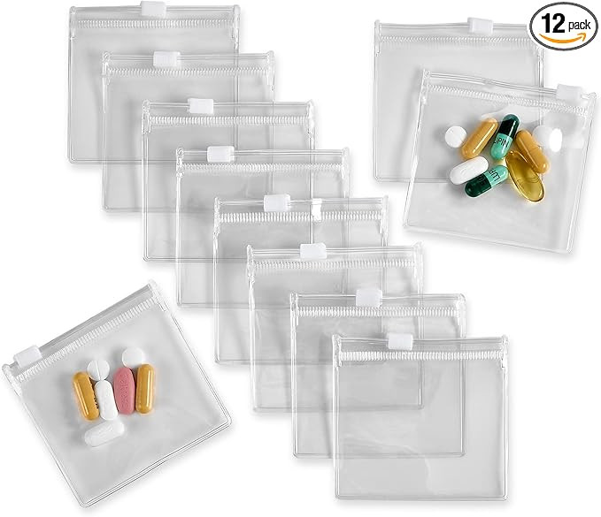 Zippered Pill Pouch Bags - 12 Pcs, Slide Lock Clear Plastic Mini Bags, BPA-Free for Pills Vitamin... | Amazon (US)