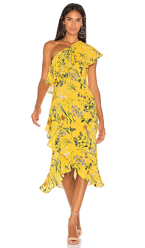 Backstage Gathering Dress in Yellow. - size L (also in M,XS, XXS) | Revolve Clothing