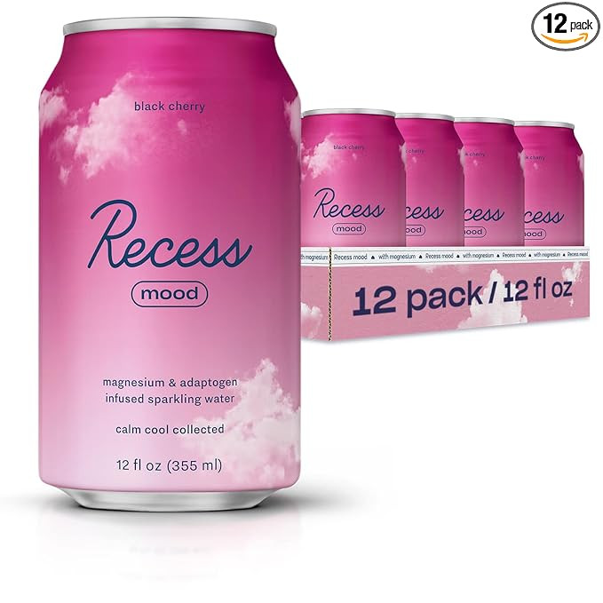 Recess Mood Magnesium & Adaptogen Drink, Relaxation Beverage, 12 Ounce (Black Cherry, 12 Pack) | Amazon (US)