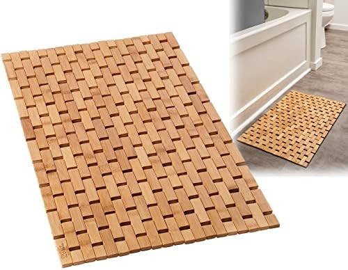 ZPirates Bamboo Bath Mat for Bathroom - Accessories for Sauna Spa Bathtub Kitchen - Boho Wood Rug... | Amazon (US)