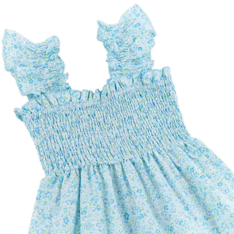 Blue Floral Smocked Flutter Sleeve Dress | Classic Whimsy