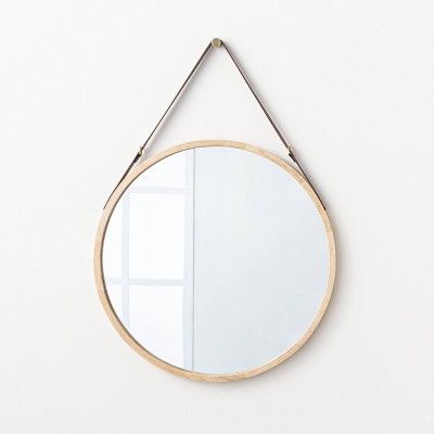 26" Wood Mirror with Pleather Strap Hanger - Threshold™ designed with Studio McGee | Target