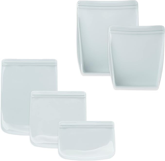 W&P Porter Silicone Reusable Storage Bags, Variety 5 Pack (10oz, 34oz, 46oz, 36oz, 50oz), Mint, F... | Amazon (US)