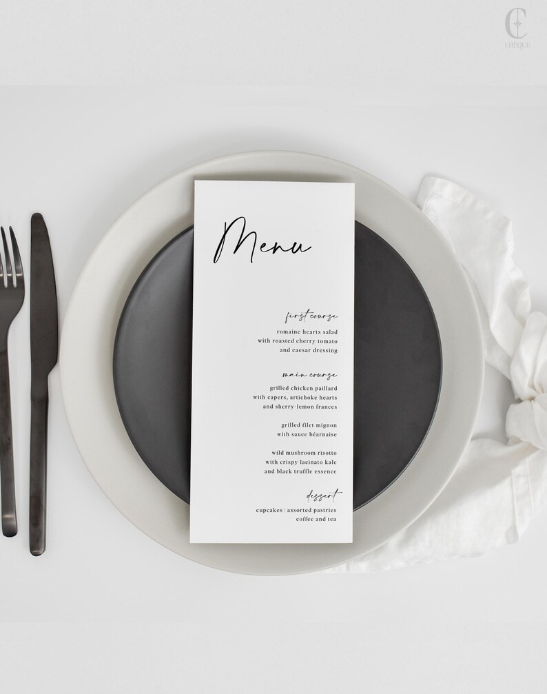 Wedding Menu Wedding Reception Dinner Menu Modern, Minimalist Wedding Menu Wedding Food Menu 4x9 ... | Etsy (US)