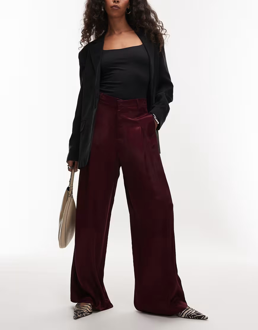 ASOS DESIGN satin tailored wide leg trouser in plum-Purple | ASOS (Global)